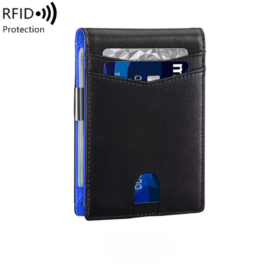 Blue Leather Wallet, Card Holder RFID