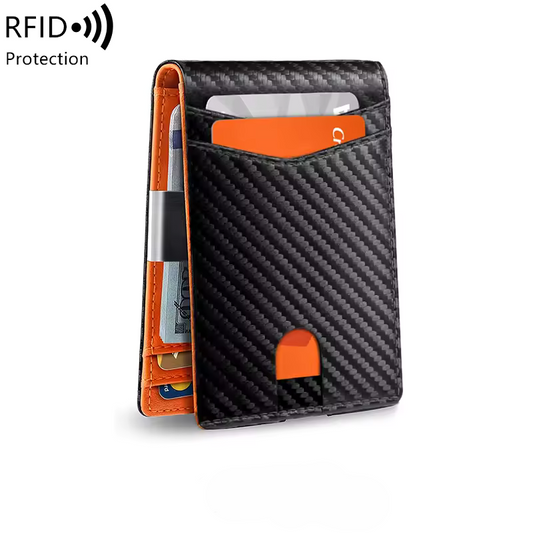 Orange Carbon Fiber Wallet Whit Card Holder RFID