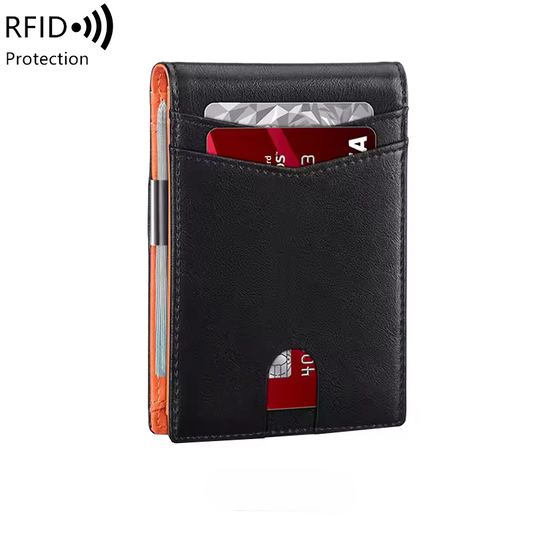 Orange Leather Wallet Whit Card Holder RFID